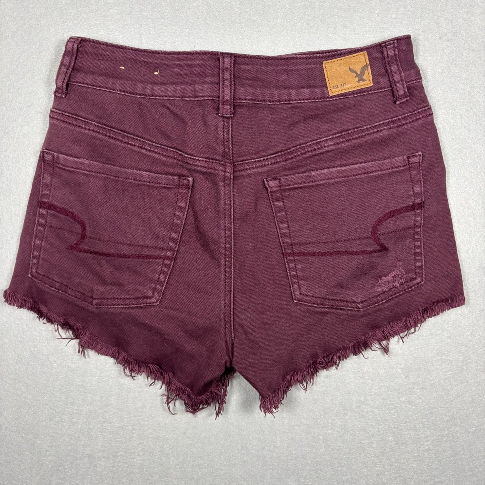 American Eagle Outfitters Cut-off Shorts Women's Size 2 Stretch Burgundy 3" - Picture 2 of 8